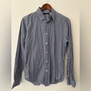 THEORY - Mens Navy & White Gingham Button-Up Shirt